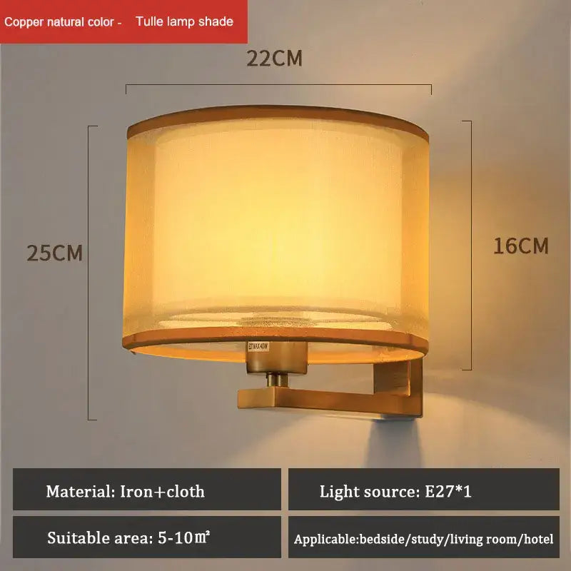 Chinese style silver & black wall lamp with warm cloth cover bedroom