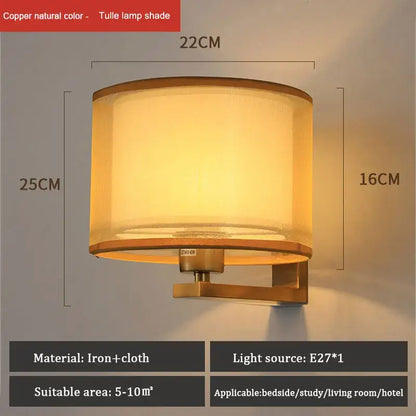 Chinese style silver & black wall lamp with warm cloth cover bedroom