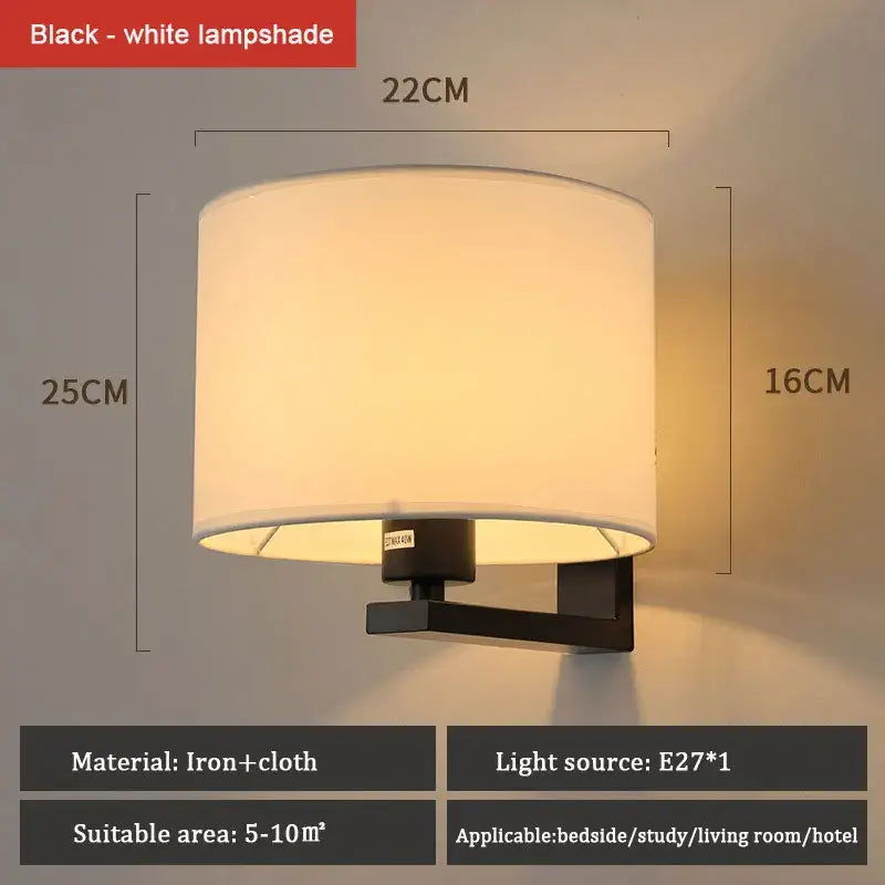 Chinese style silver & black wall lamp with warm cloth cover bedroom