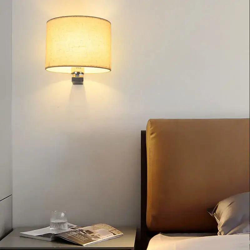 Chinese style silver & black wall lamp with warm cloth cover bedroom