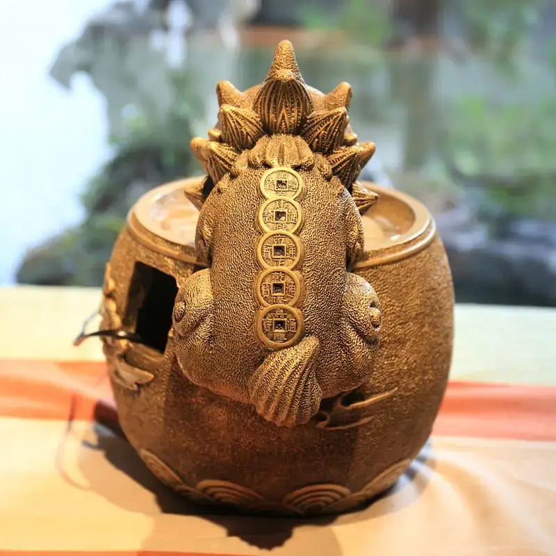 Golden chinese style wealth attracting ornaments living room fountain