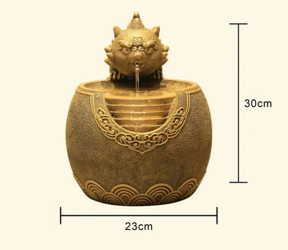 Golden chinese style wealth attracting ornaments living room fountain