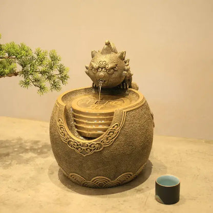 Golden chinese style wealth attracting ornaments living room fountain
