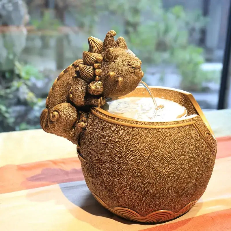 Golden chinese style wealth attracting ornaments living room fountain