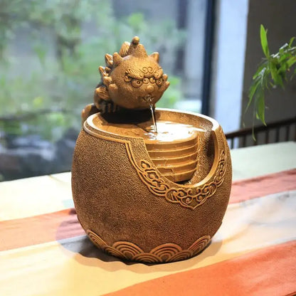 Golden chinese style wealth attracting ornaments living room fountain