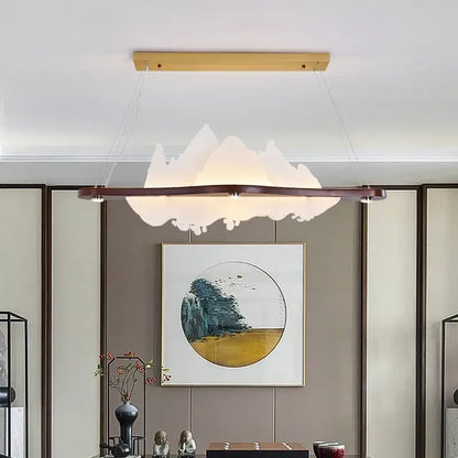 Modern zen wood art chandelier gold mountain light dining room