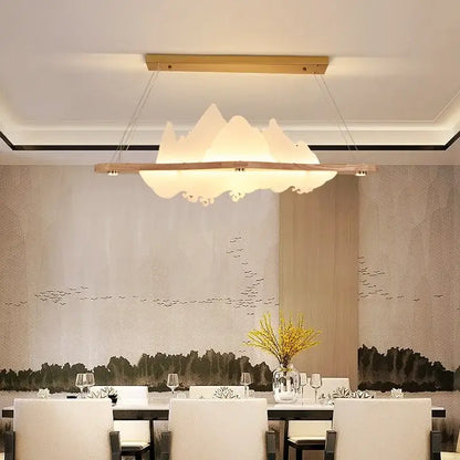Modern zen wood art chandelier gold mountain light dining room