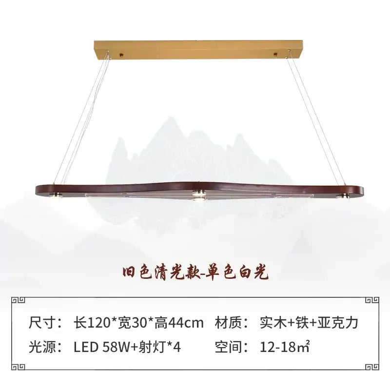 Modern zen wood art chandelier gold mountain light dining room