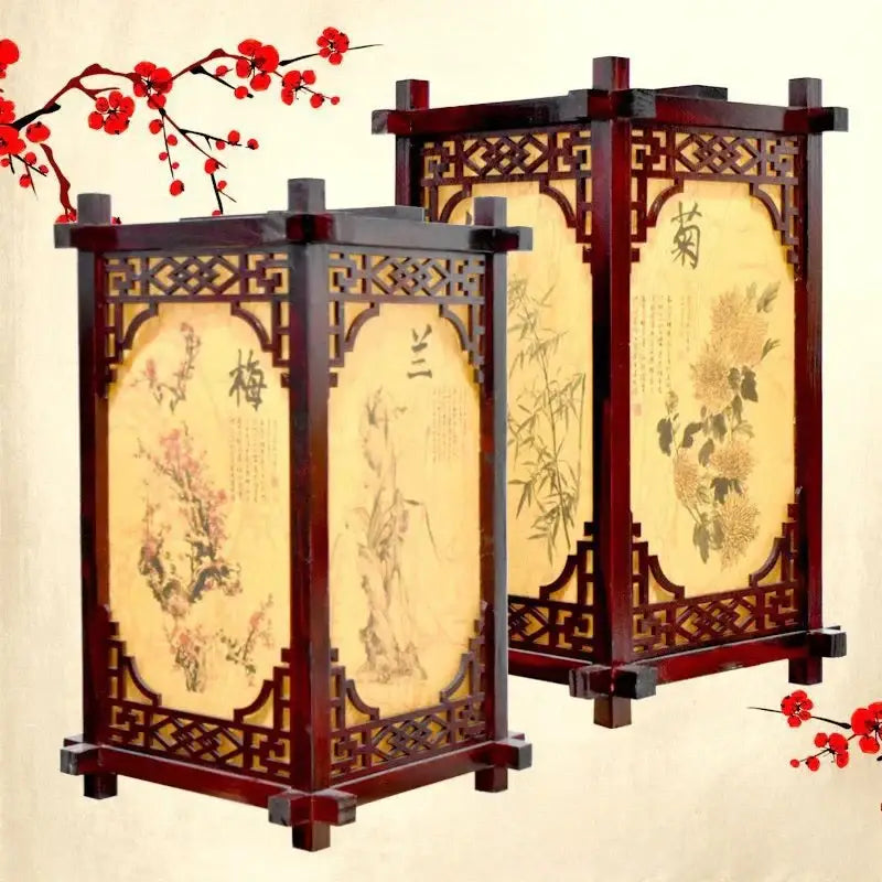 Antique chinese style wood lantern dining room pendant light