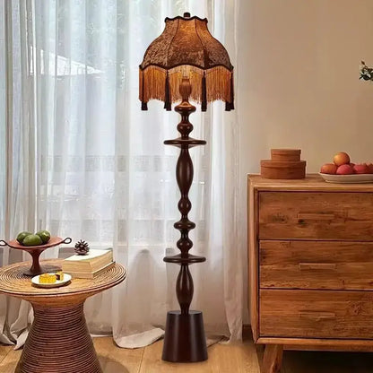 Retro dark brown chinese tassels floor lamp for living room