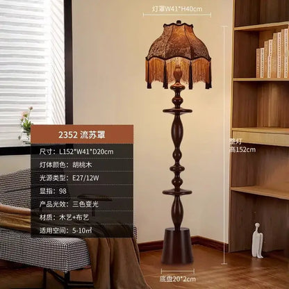 Retro dark brown chinese tassels floor lamp for living room