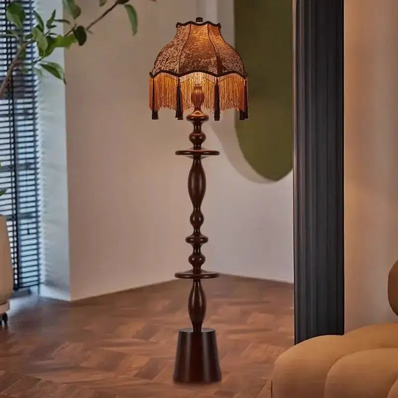 Retro dark brown chinese tassels floor lamp for living room
