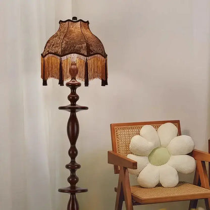 Retro dark brown chinese tassels floor lamp for living room