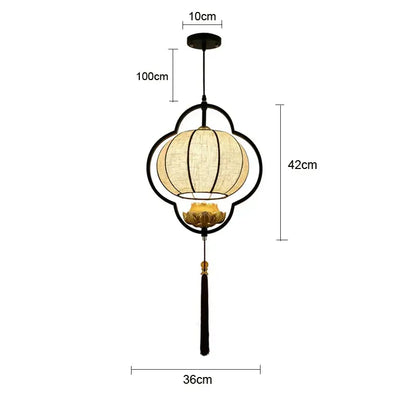 Chinese teahouse lantern chandelier – dining room lotus fabric lamp