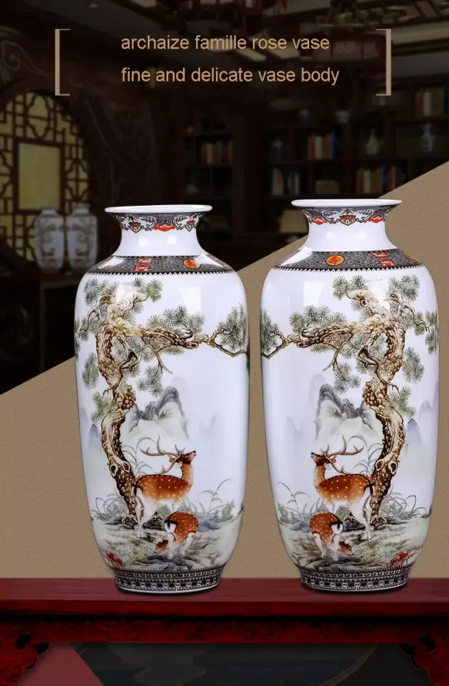Chinese traditional white ceramic deer vase living room home decor