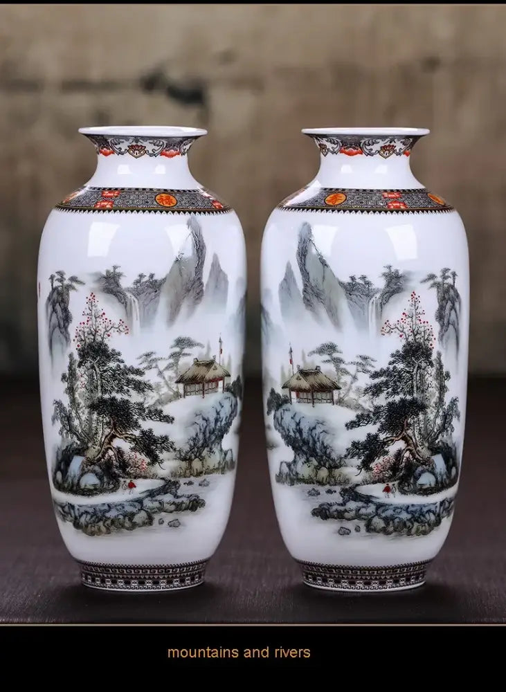 Chinese traditional white ceramic deer vase living room home decor