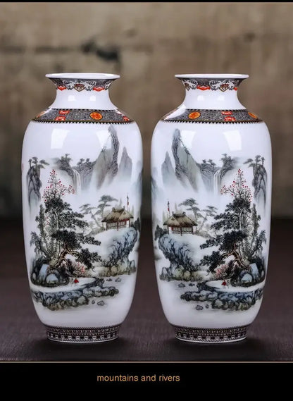 Chinese traditional white ceramic deer vase living room home decor