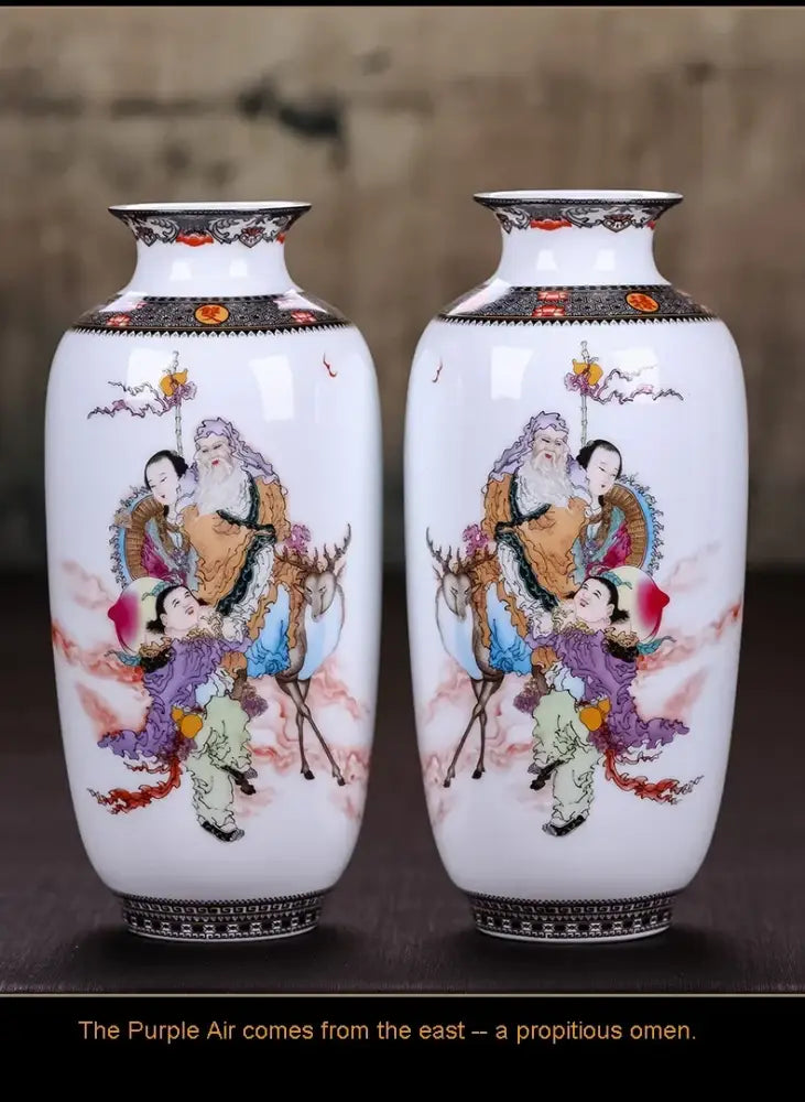 Chinese traditional white ceramic deer vase living room home decor