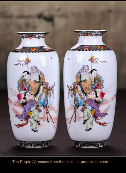 Chinese traditional white ceramic deer vase living room home decor