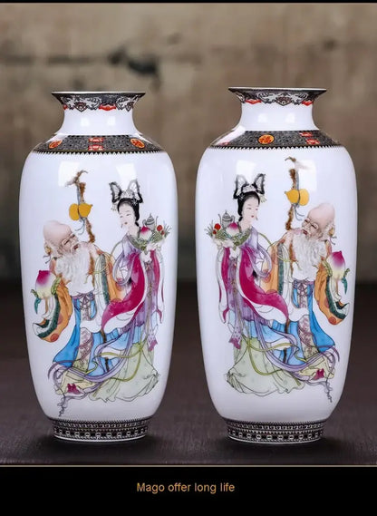 Chinese traditional white ceramic deer vase living room home decor