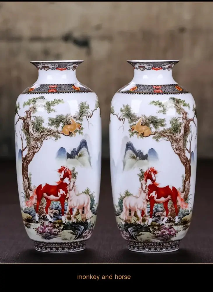 Chinese traditional white ceramic deer vase living room home decor