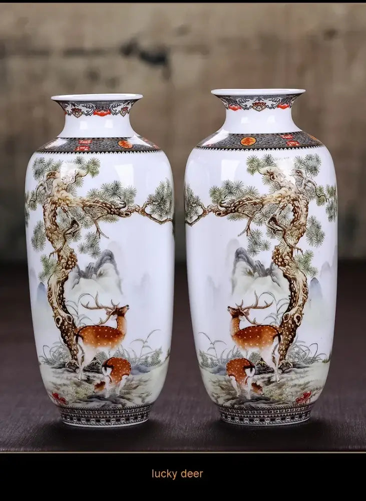 Chinese traditional white ceramic deer vase living room home decor