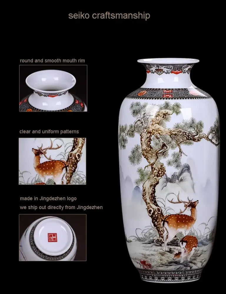 Chinese traditional white ceramic deer vase living room home decor