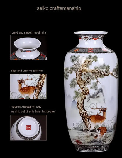 Chinese traditional white ceramic deer vase living room home decor