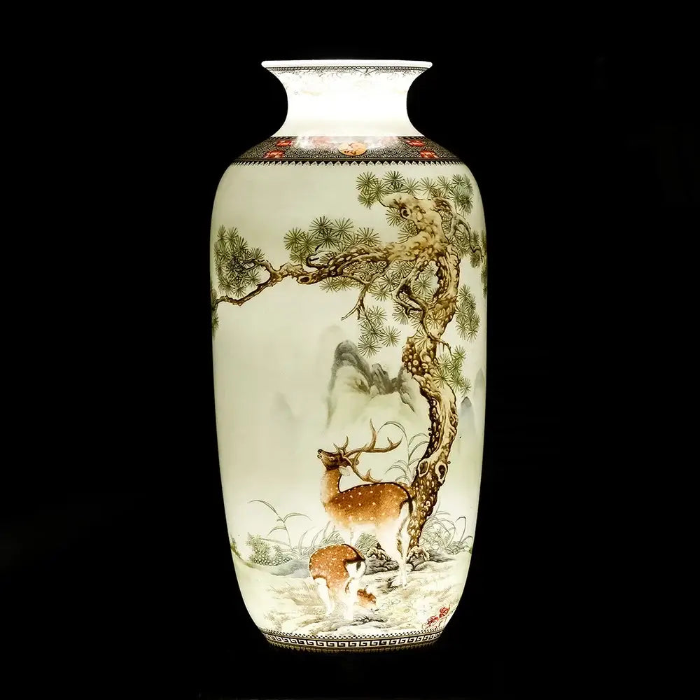 Chinese traditional white ceramic deer vase living room home decor