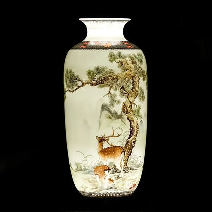 Chinese traditional white ceramic deer vase living room home decor