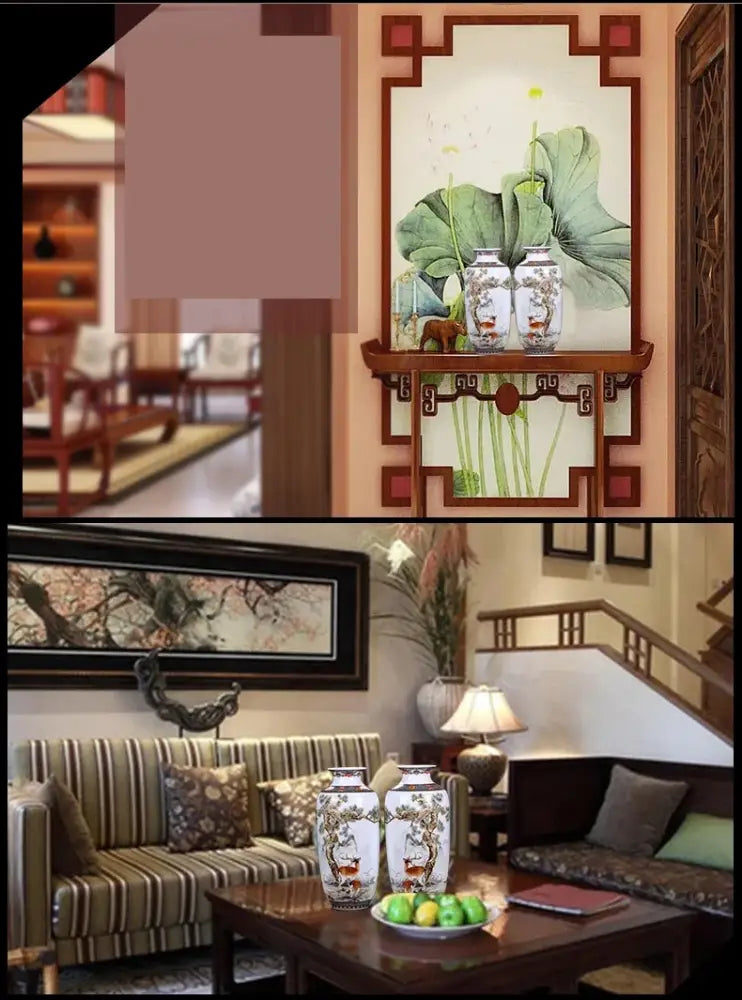 Chinese traditional white ceramic deer vase living room home decor
