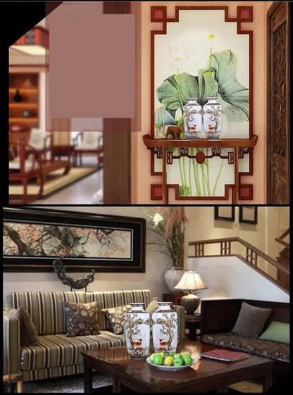Chinese traditional white ceramic deer vase living room home decor
