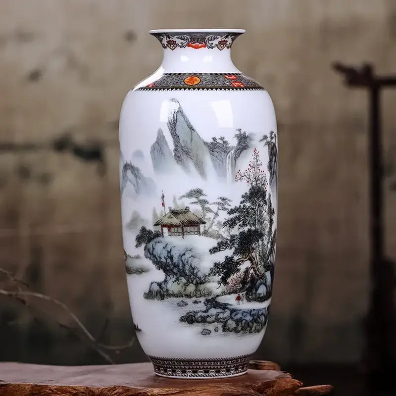 Chinese traditional white ceramic deer vase living room home decor