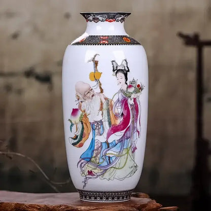 Chinese traditional white ceramic deer vase living room home decor
