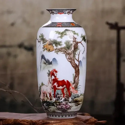 Chinese traditional white ceramic deer vase living room home decor