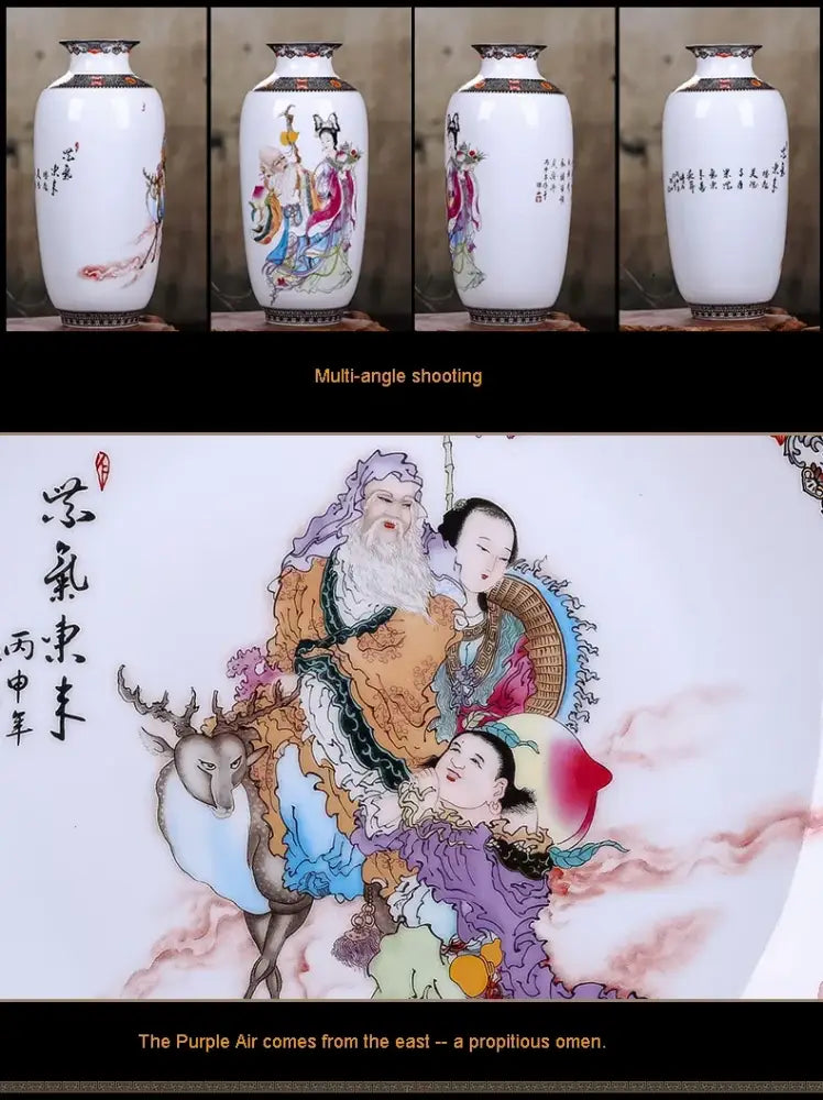 Chinese traditional white ceramic deer vase living room home decor