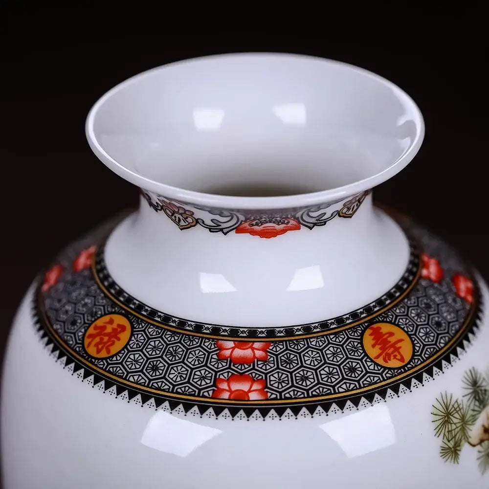 Chinese traditional white ceramic deer vase living room home decor