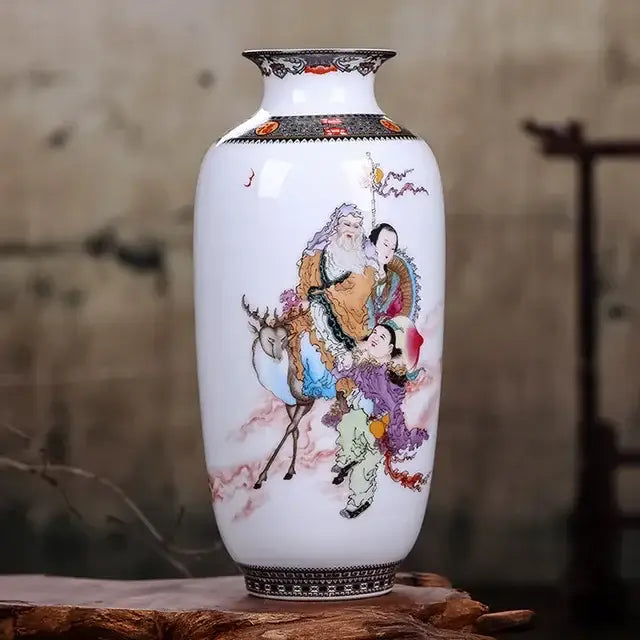 Chinese traditional white ceramic deer vase living room home decor