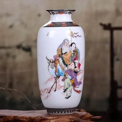 Chinese traditional white ceramic deer vase living room home decor