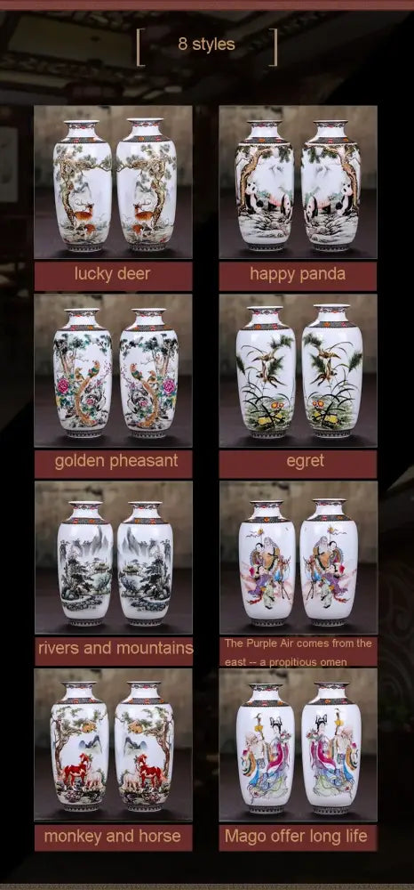 Chinese traditional white ceramic deer vase living room home decor