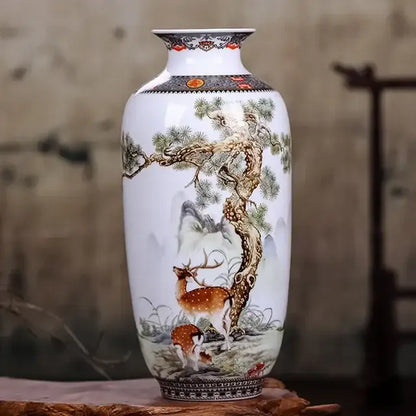 Chinese traditional white ceramic deer vase living room home decor