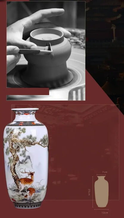 Chinese traditional white ceramic deer vase living room home decor
