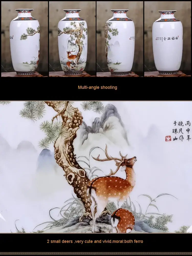 Chinese traditional white ceramic deer vase living room home decor