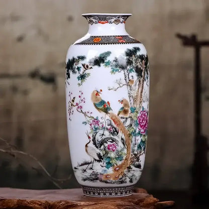 Chinese traditional white ceramic deer vase living room home decor