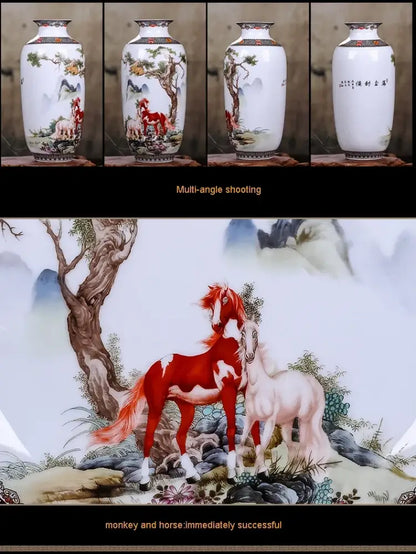 Chinese traditional white ceramic deer vase living room home decor