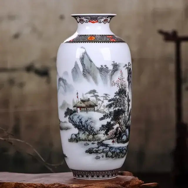 Chinese traditional white ceramic deer vase living room home decor
