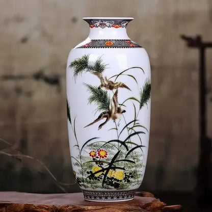 Chinese traditional white ceramic deer vase living room home decor