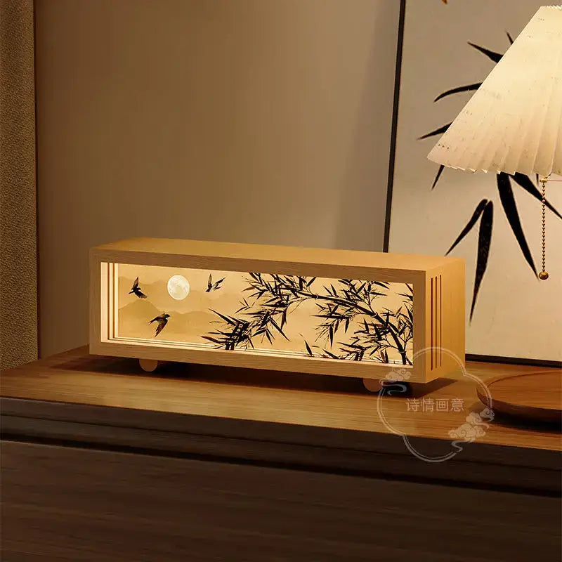 Chinese wind lamp wooden bamboo night light bedroom decor