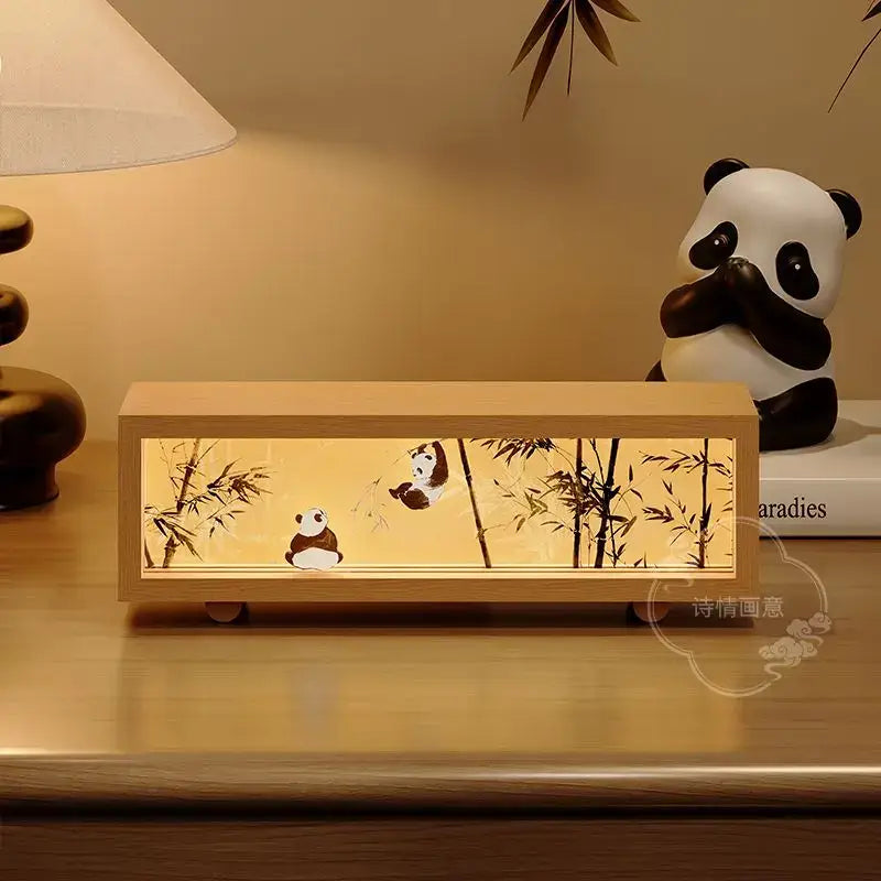 Chinese wind lamp wooden bamboo night light bedroom decor