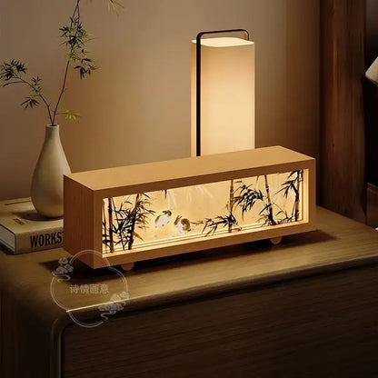 Chinese wind lamp wooden bamboo night light bedroom decor